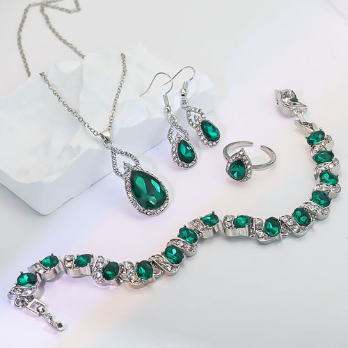 Edena Luxury Zircon Jewelry Set - 4pc Necklace Earrings Ring