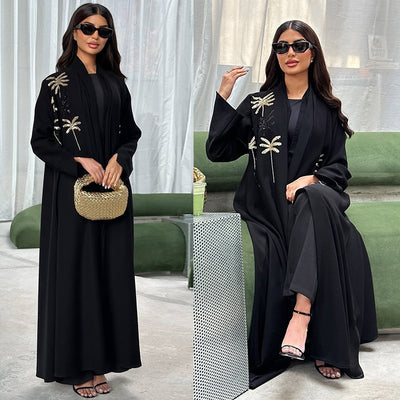 Edena Embroidered Muslim Abaya - Black Long Sleeve Robe